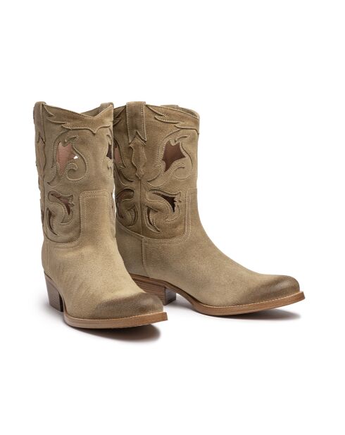 Bottes western Sartore en veau velours très souple Beige