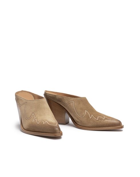 Sabots western en veau velours Caramel