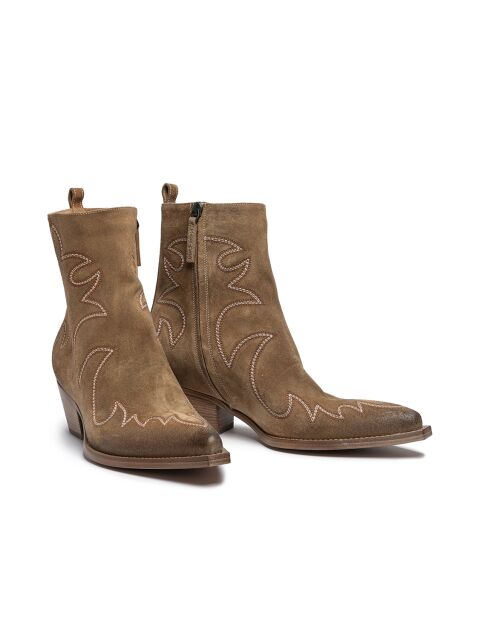 Boots western en veau velours Caramel