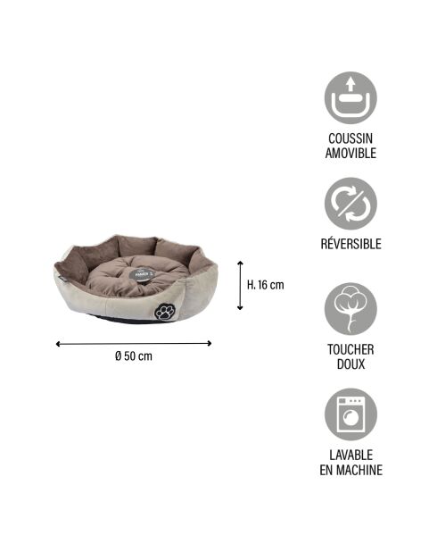 Panier rond polyester d50cm patchy noiSette/beige