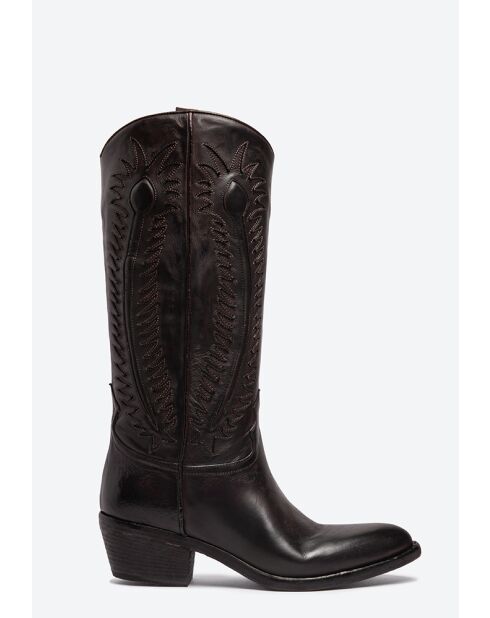 Bottes western Sartore en veau tannage végétal Marron très foncé