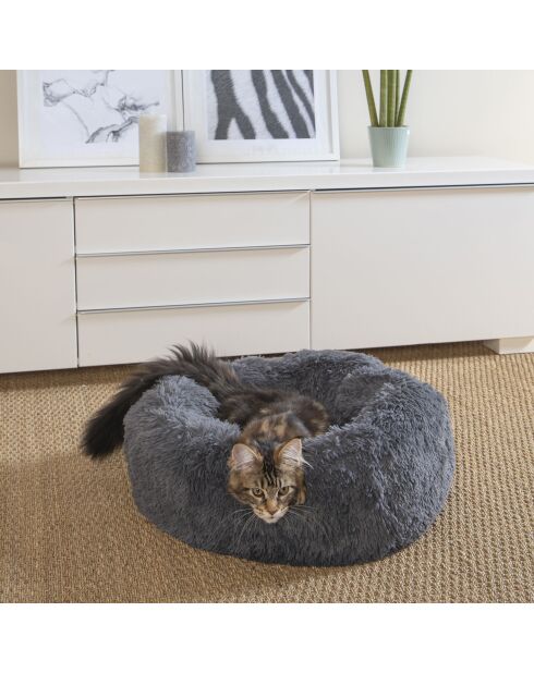 Coussin donut rond polyester d55*25cm fluffy anthracite