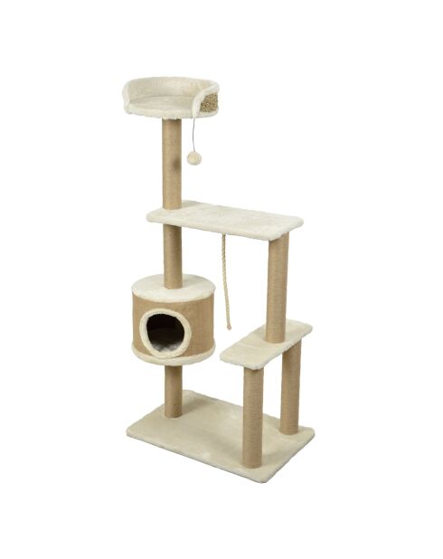 Albero per gatti 3 piattaforme con 1 nicchia e giocattoli h.126cm ecru nomad