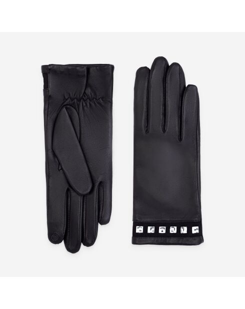 Gants en cuir doublure soie Lucie noirs