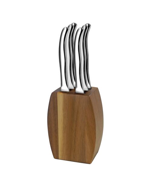 Couteaux steak Virgule - Bloc 6 couteaux steak Bloc en bois d'acacia, Couteaux acier Inoxydable