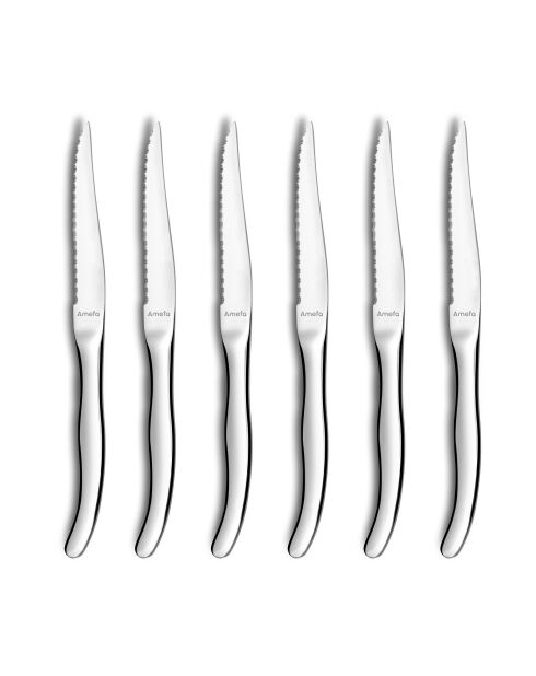 Couteaux steak Virgule - Bloc 6 couteaux steak Bloc en bois d'acacia, Couteaux acier Inoxydable