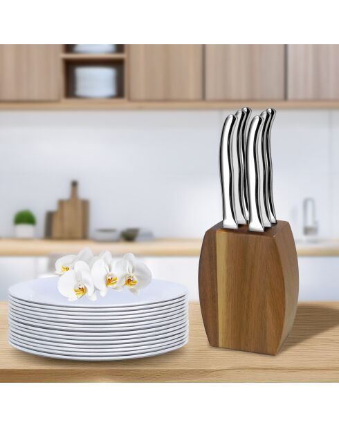 Couteaux steak Virgule - Bloc 6 couteaux steak Bloc en bois d'acacia, Couteaux acier Inoxydable