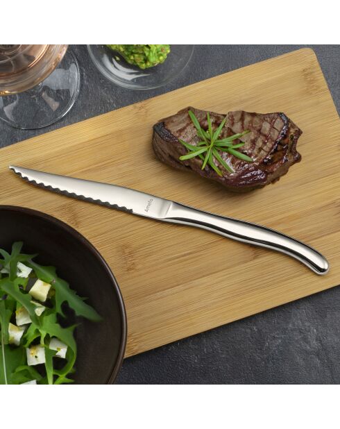 Couteaux steak Virgule - Bloc 6 couteaux steak Bloc en bois d'acacia, Couteaux acier Inoxydable