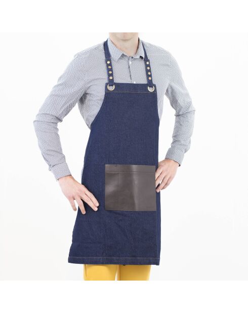 Tablier en tissu Honoré avec poche en simili marine