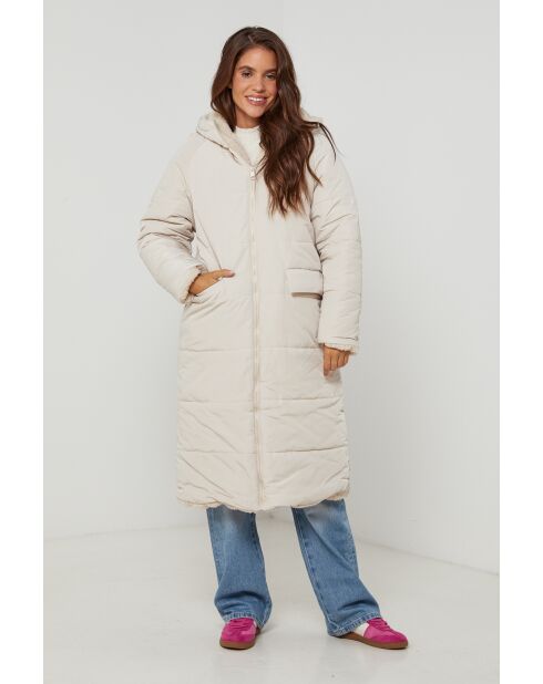 Giacca lunga reversibile con cappuccio Cecile Beige