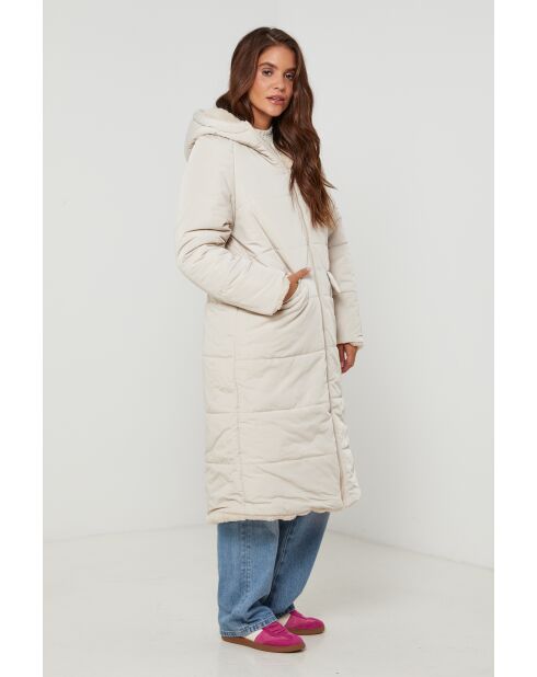 Giacca lunga reversibile con cappuccio Cecile Beige