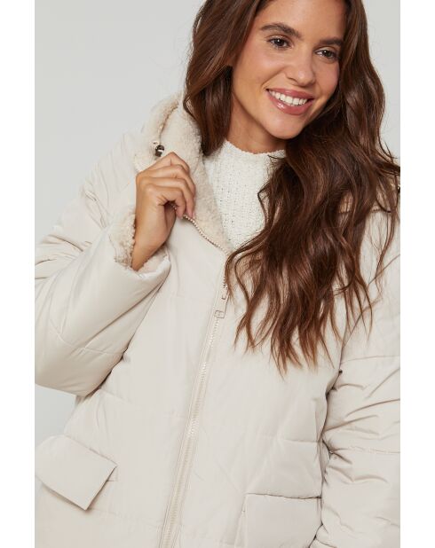 Giacca lunga reversibile con cappuccio Cecile Beige