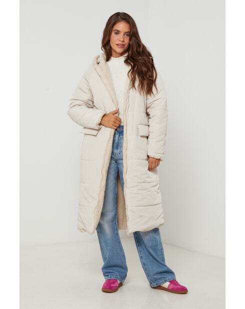 Giacca lunga reversibile con cappuccio Cecile Beige