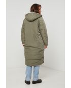 Chaqueta larga reversible Cécile Khaki con capucha