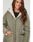 Chaqueta larga reversible Cécile Khaki con capucha