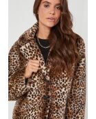 Manteau en fausse fourrure imprimé Chéril Léopard Camel