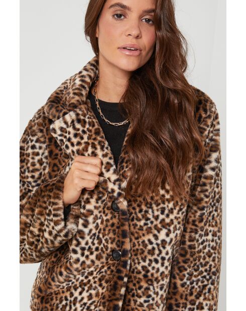 Manteau en fausse fourrure imprimé Chéril Léopard Camel