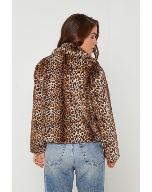 Manteau en fausse fourrure imprimé Chéril Léopard Camel
