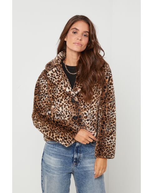 Manteau en fausse fourrure imprimé Chéril Léopard Camel