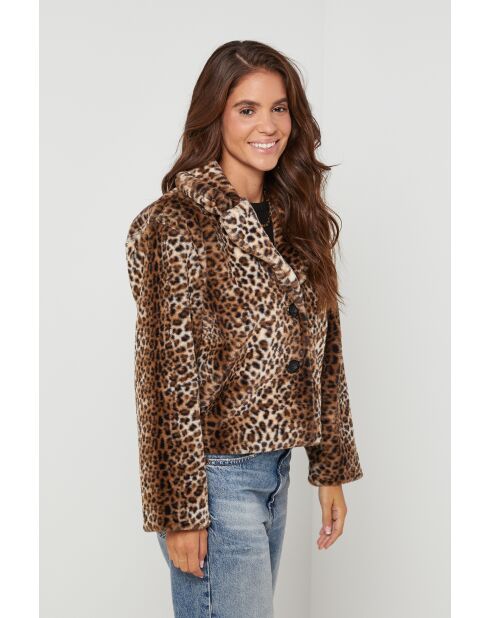 Manteau en fausse fourrure imprimé Chéril Léopard Camel