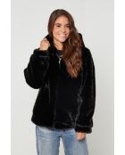 Fausse fourrure courte à capuche Leslie Noire