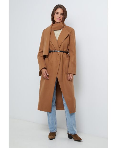 Elia Camel jas met lange badkraag