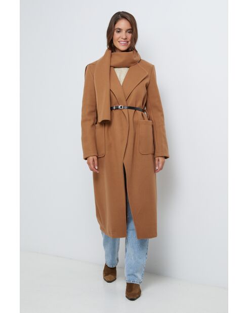 Elia Camel jas met lange badkraag