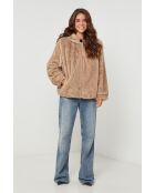 Leslie beige korte imitatiebont met capuchon