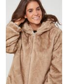 Leslie beige korte imitatiebont met capuchon