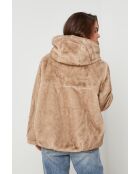 Leslie beige korte imitatiebont met capuchon