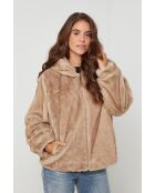 Leslie beige korte imitatiebont met capuchon