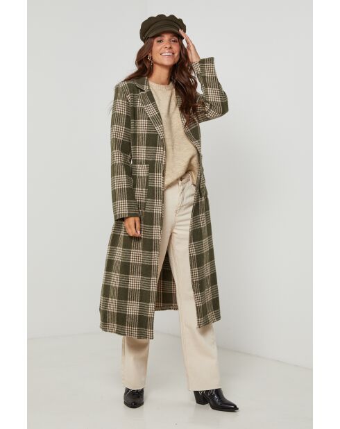 Manteau long à carreaux Kaki