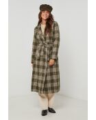Manteau long à carreaux Kaki