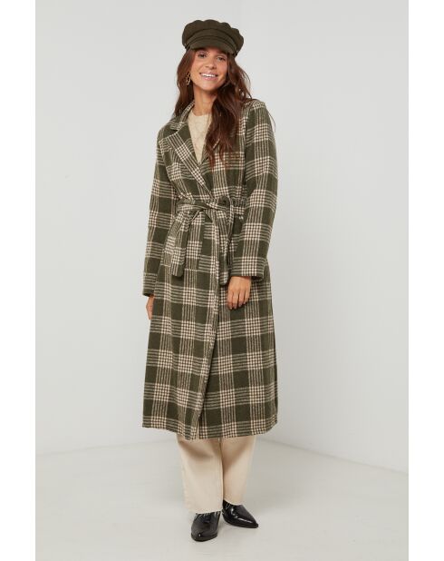 Manteau long à carreaux Kaki
