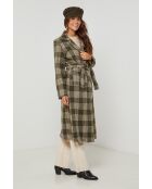Manteau long à carreaux Kaki