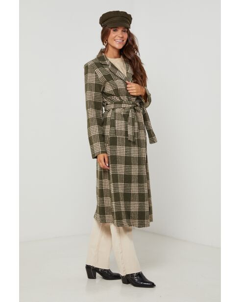 Manteau long à carreaux Kaki