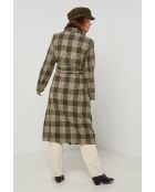 Manteau long à carreaux Kaki