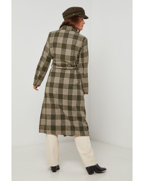 Manteau long à carreaux Kaki