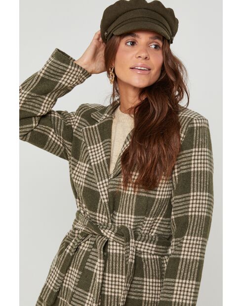 Manteau long à carreaux Kaki