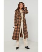 Manteau long à carreaux Camel