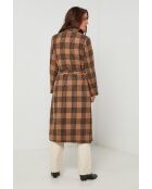 Manteau long à carreaux Camel