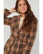 Manteau long à carreaux Camel