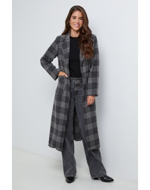 Manteau long à carreaux Gris