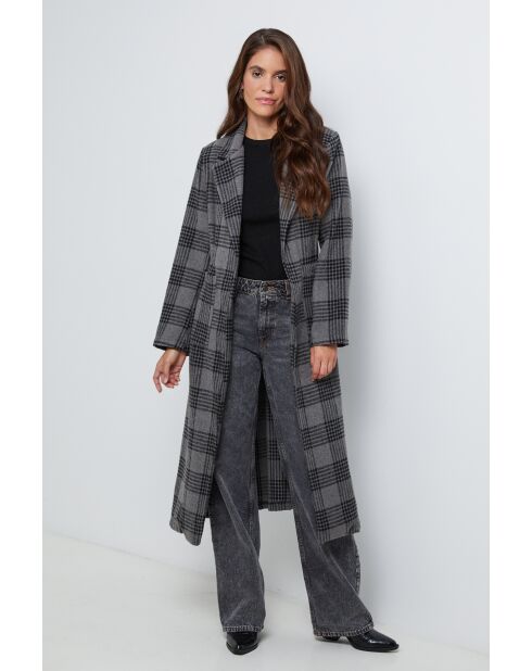 Manteau long à carreaux Gris