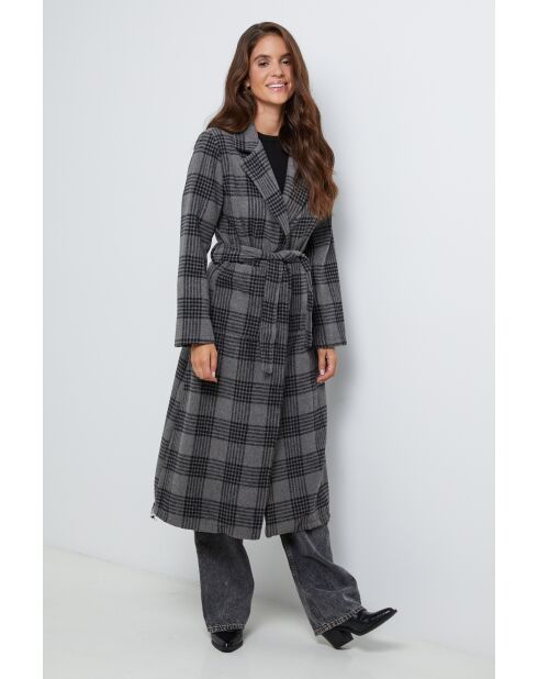 Manteau long à carreaux Gris