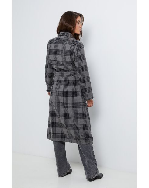 Manteau long à carreaux Gris