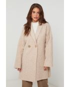 Abrigo largo beige Milano con cuello de bata