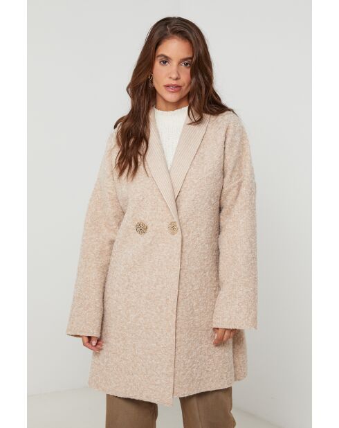 Abrigo largo beige Milano con cuello de bata