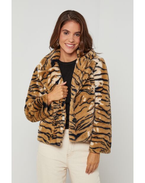 Manteau en fausse fourrure imprimé Oreo Tigre Camel
