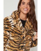 Manteau en fausse fourrure imprimé Oreo Tigre Camel